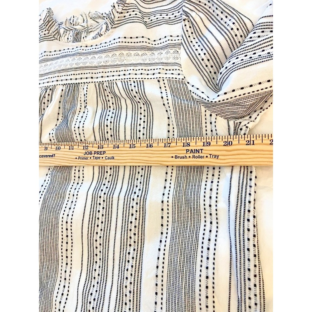 LOFT Dobby Stripe Lace Peasant Top Sz M/L White Black Cotton Boho Romantic Twee - Picture 5 of 8